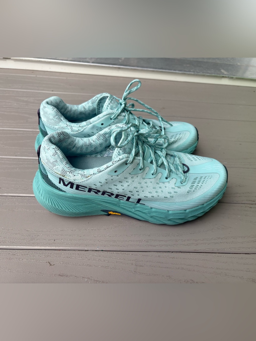 Merrell Women's Agility Peak 5 Trail Running Shoes Vibram Blue Green size 7